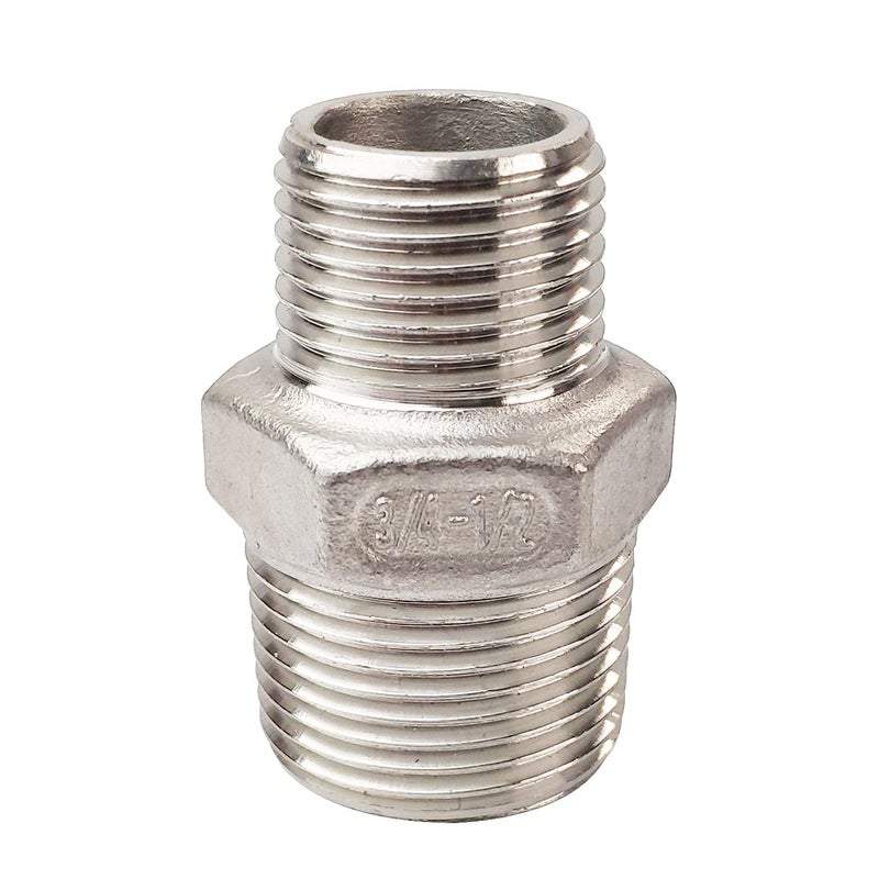 LOZOME 3/4" x 1/2" Male Hex Nipple Threaded Reducer Connector Pipe Fitting Adapter,Stainless Steel 304 NPT - Image 1